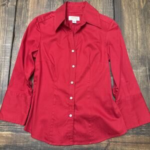 Women’s Talbots Petites Size P Red Button Down Shirt, Business,‎ Career, Cotton